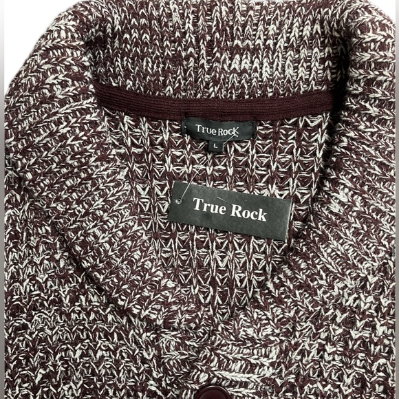 True Rock NWT Large Knit Cardigan Sweater Dark Red Burgundy White Button Down - Picture 2 of 7